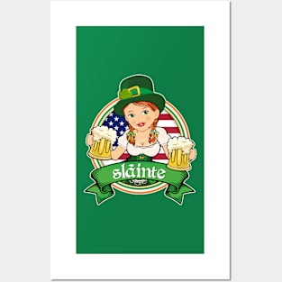 Irish Redhead Beer Maid American Flag Posters and Art